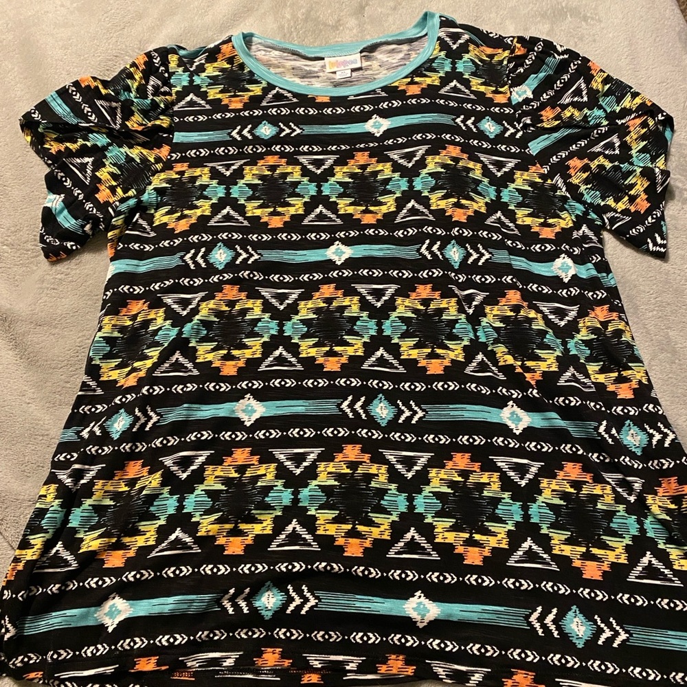 Tribal Pattern LulaRoe Olive top with tulip sleeves